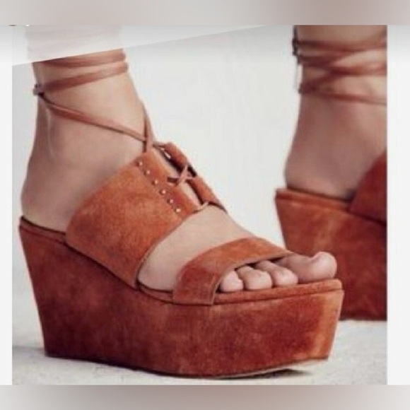 Free People Shoes - Free People Terracotta Lace Up Studded Platform Espadrilles Orange Rust 10B